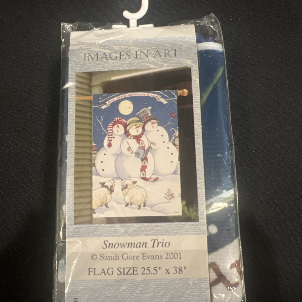 VTG Images In Art Sandi Gore Evans "Snowman Trio" Christmas Flag 28.5" X 38" New